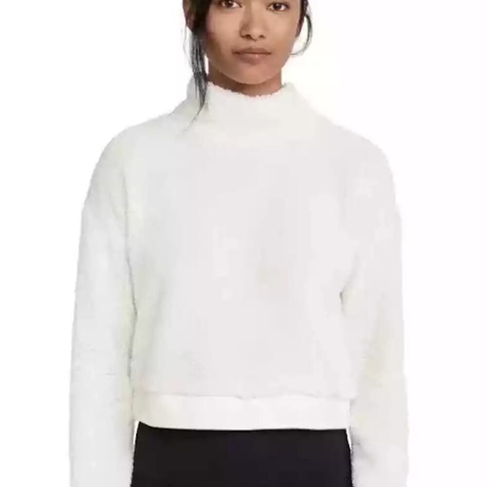 Beyond Yoga All Time Cream Long Sleeve Mock Neck Sherpa Cropped Pullover M